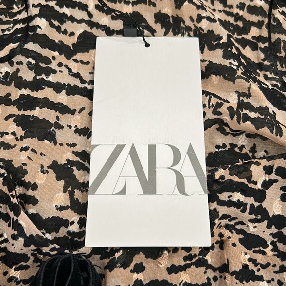 ZARA Textured Animal Print Ruched Puff Sleeve Mini Dress XS NWT - Picture 5 of 15